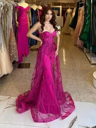 Hot Pink Formal Dress Women Elegant Floor-Length Prom Party Gala Special Events Dress 2024 Sparkle Tulle Birthday Party Gowns