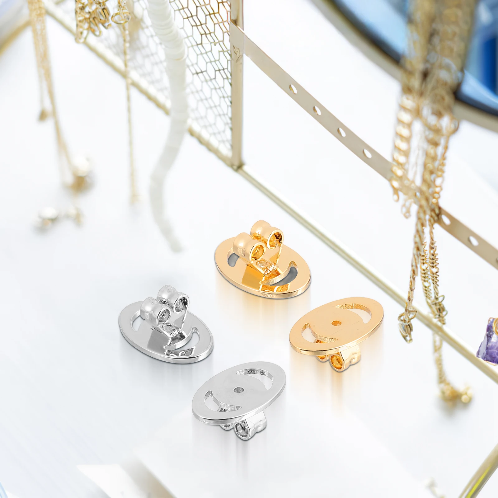 

2 Pairs Anti-drop Earrings Droopy Backings Heavy Support Locking Stoppers Replacement Pierced Backs Water Proof Metal