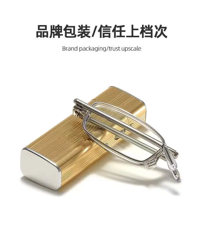 Square Reading Glasses Men Women Anti Blue Light Metal Frame Presbyopic Glasses Antifatigue Computer Eyewear +1.5 +2.0 with Case – Detail 3