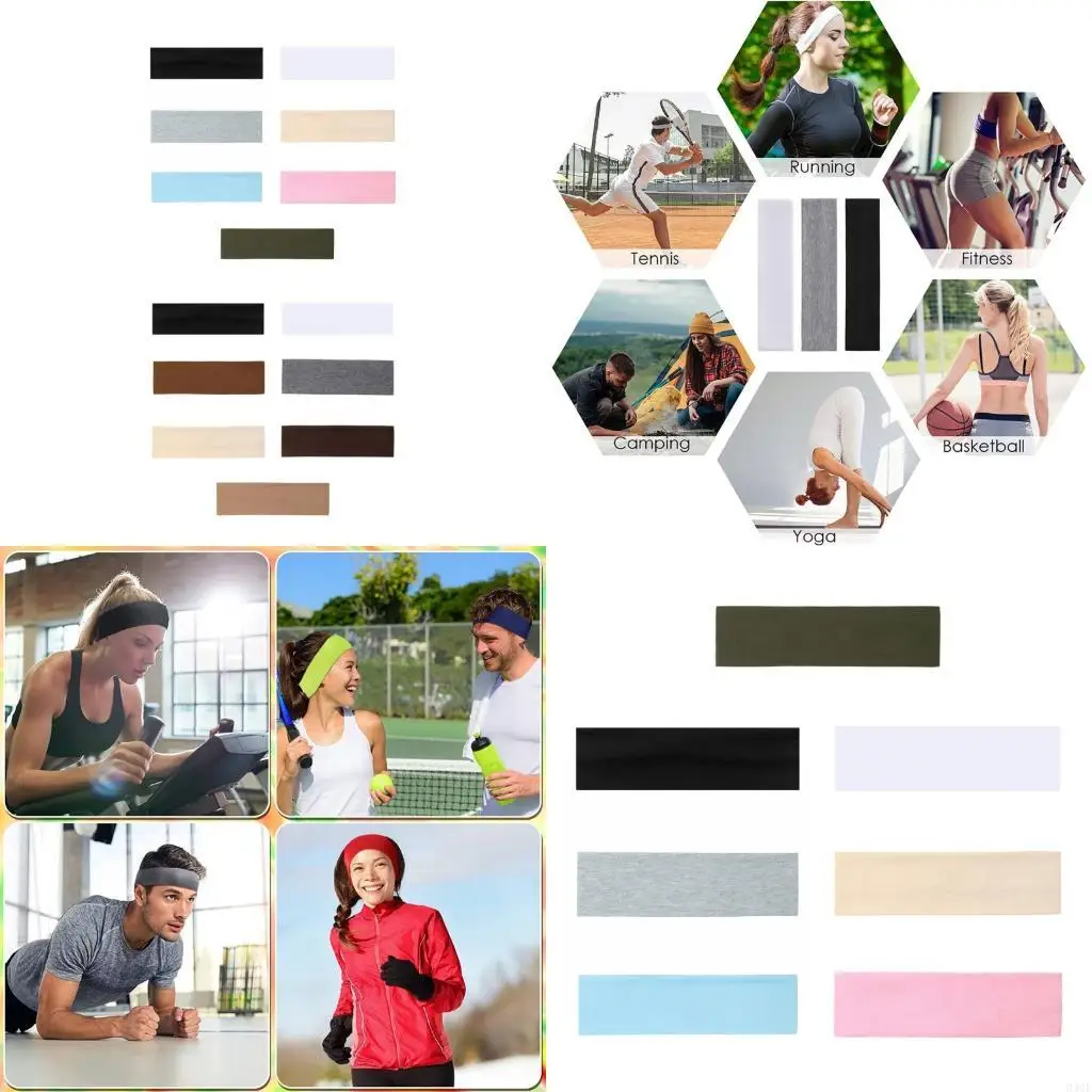 

340F 7 Pcs Elastic Sweatbands Fitness Headbands Sports Headbands Breathable Sweatband for Running Cycling Climbing