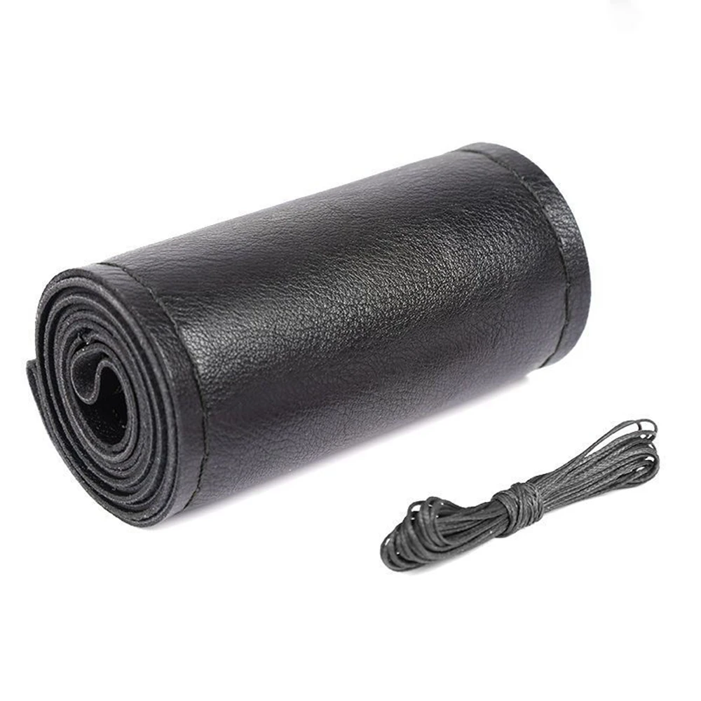New 38cm 15inch Punched Holes Leather Car Steering Wheel Braid Cover Hand-stitched Soft Non-slip Auto Interior Car Products