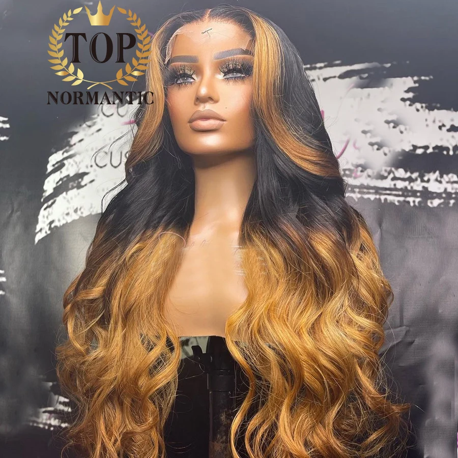 Topnormantic Highlight Blonde Kleur 13X4 Peruaanse Haar Pruik Met Middendeel Body Wave 13X6 Lace Front Pruiken Lijmloze Sluiting Pruiken