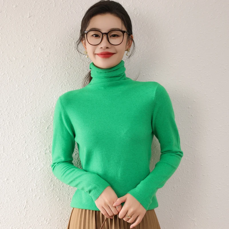 

Wool Blend High Collar Knitted Sweater for Autumn Winter, Solid Color, Long Sleeved, Close Fitting Comfortable Basic Pullover