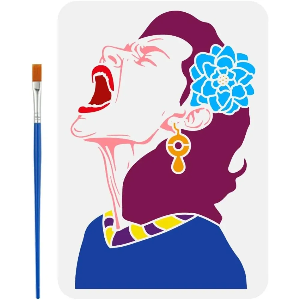

Woman to Shout Painting Stencil 8.3x11.7inch Shouting Template with Brush Woaman with Large Flower and Earring