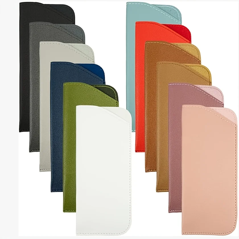 12pcs Soft Portable Leather Eyeglass Cases Glasses Pouch Travel Case for Women And Men - Durable Eye Protection Storage