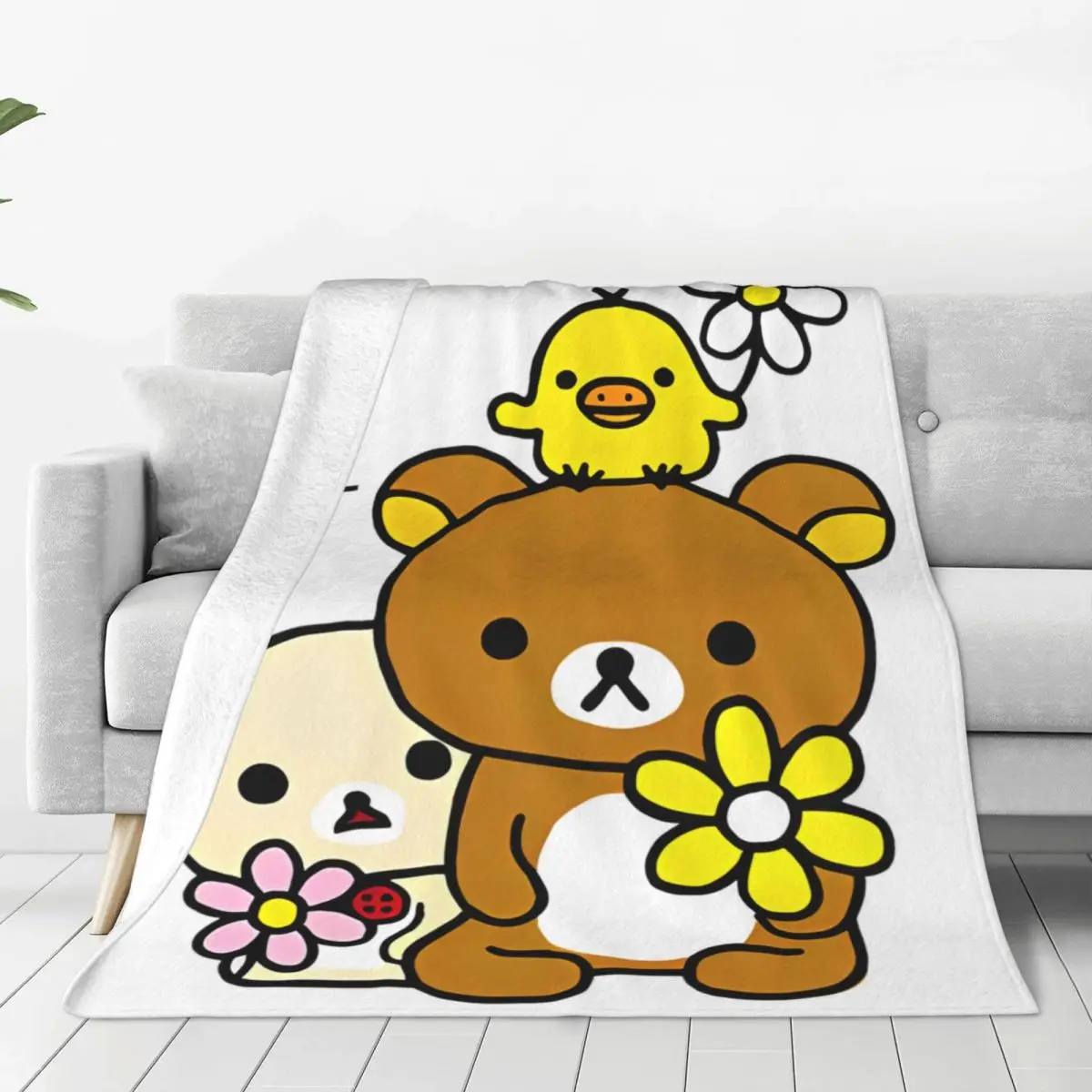 Rilakkuma Cartoon Blanket Warm Soft Graphic Plush Throw Blanket For Couch Bed Camping Flannel Bedspread Bed Cover