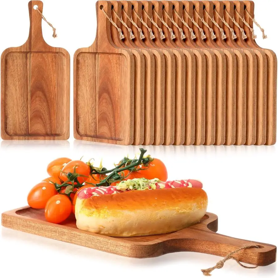 

16 Pcs Acacia Wood Cutting Board with Handle Chopping Boards Decorative Charcuterie Platter Pizza Bread Cheese Fruit Serving Tra