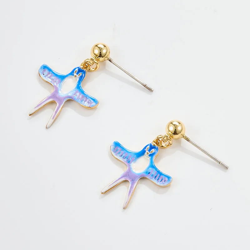 Russia Style Trendy Hand-painted Enamel Gradient Kite Earrings Gold-plated Simple Niche Design Earrings for Women