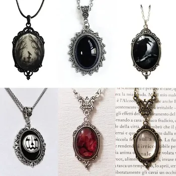 Collar ovalado con colgante de murciélago y cuervo gótico para Halloween, joyería de fiesta para hombres y mujeres, regalos, joyería de juego de vampiro Vintage, novedad de 2024