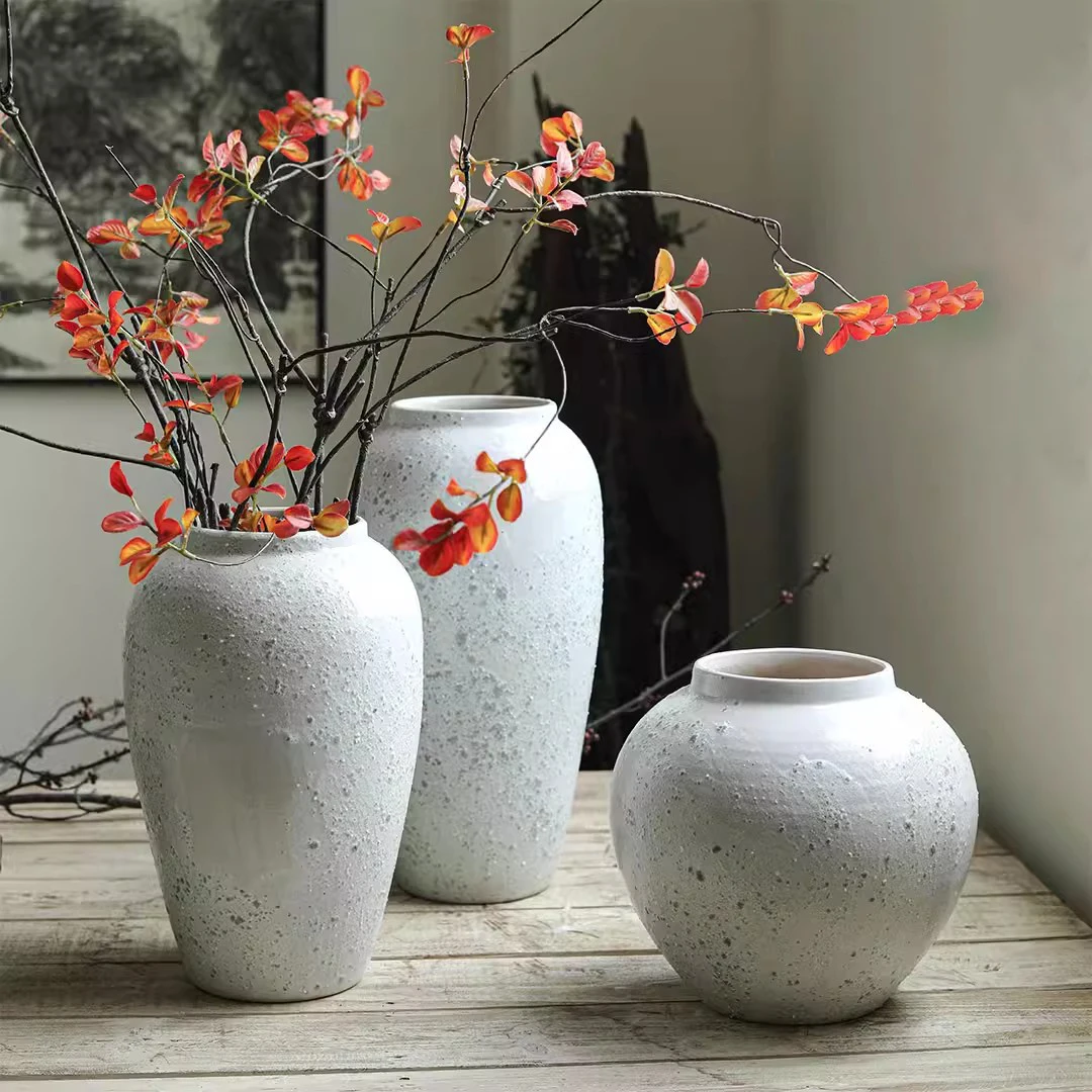 

JINGDEZHEN Retro Stoneware Vases Creativity Matte Hotel Front Desk Flower Vase Bedroom Desktop Dried Flowers Organizer Home Deco