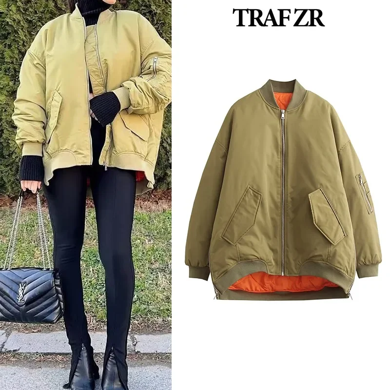 TRAF ZR-abrigos de aviador para mujer, chaquetas acolchadas desgastadas, Parka de nieve, abrigo de lujo elegante, cálido, sólido, Parks, Invierno