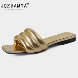 JOZHAMTA Size 33-41 Flats Slippers Women Real Leather Luxury Brand Low Heels Shoes For Women Summer 2023 Fashion Party Slides