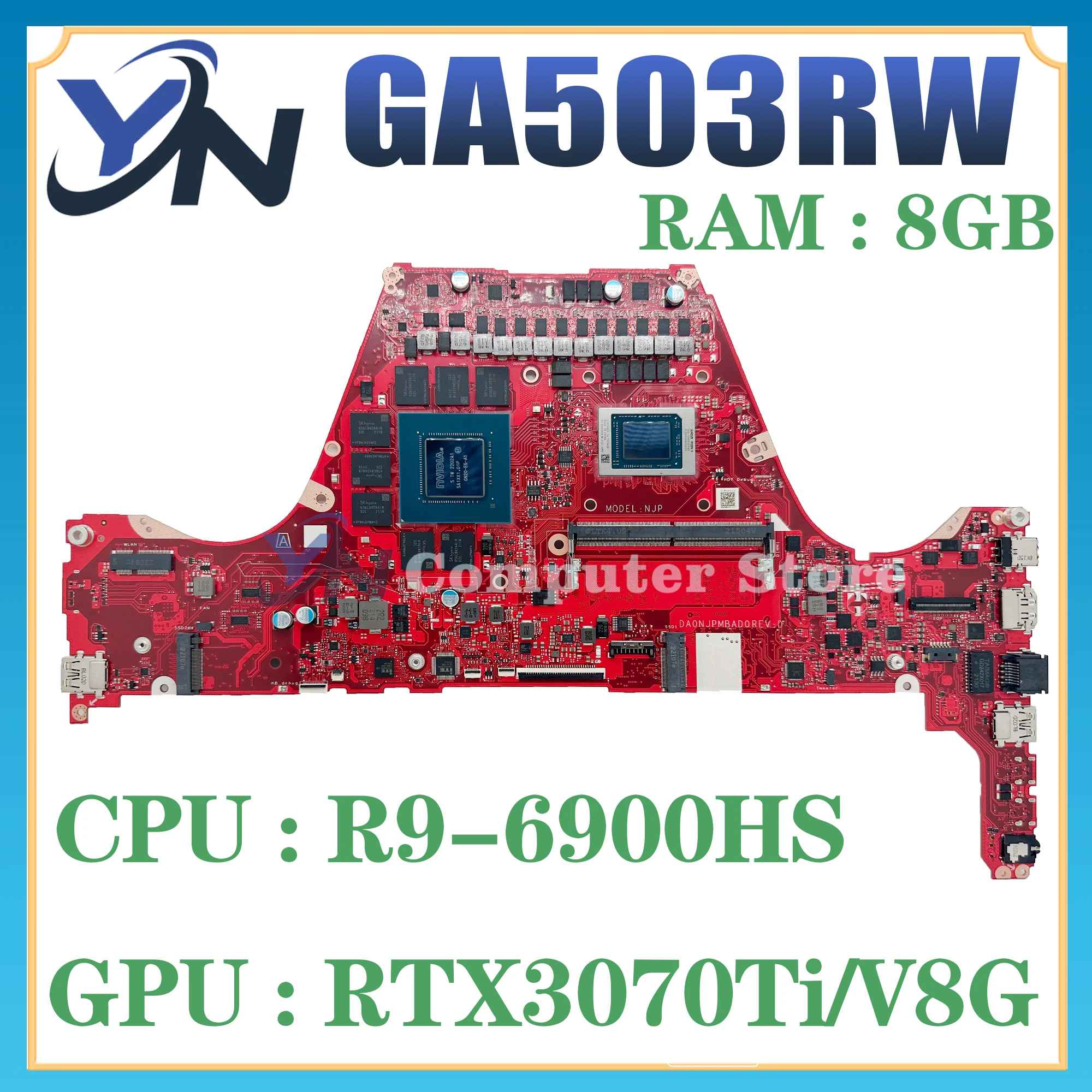 GA503RS Mainboard For ASUS GA503R GA503RW GA503RM Laptop Motherboard R7 R9 RTX3060/V6G RTX3070Ti/RTX3080-V8G RAM-8GB