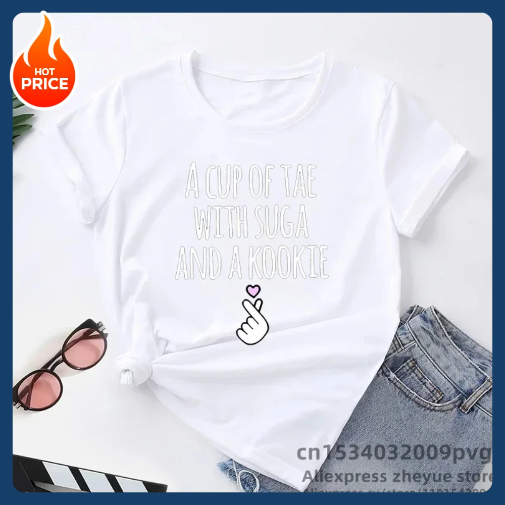 A Cup of Tae and A Kookie Printed T-Shirt Women/Men Hip Hop Fashion Classic Creative Pullover Oversized Y2K Streetwear