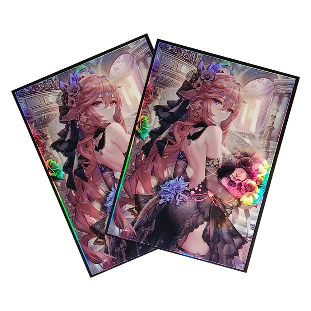 60 pz 67x92mm olografico Flash Card Sleeves Yae Miko Cartoon Card Holder per MTG/PKM Game Card compatibile con PTCG