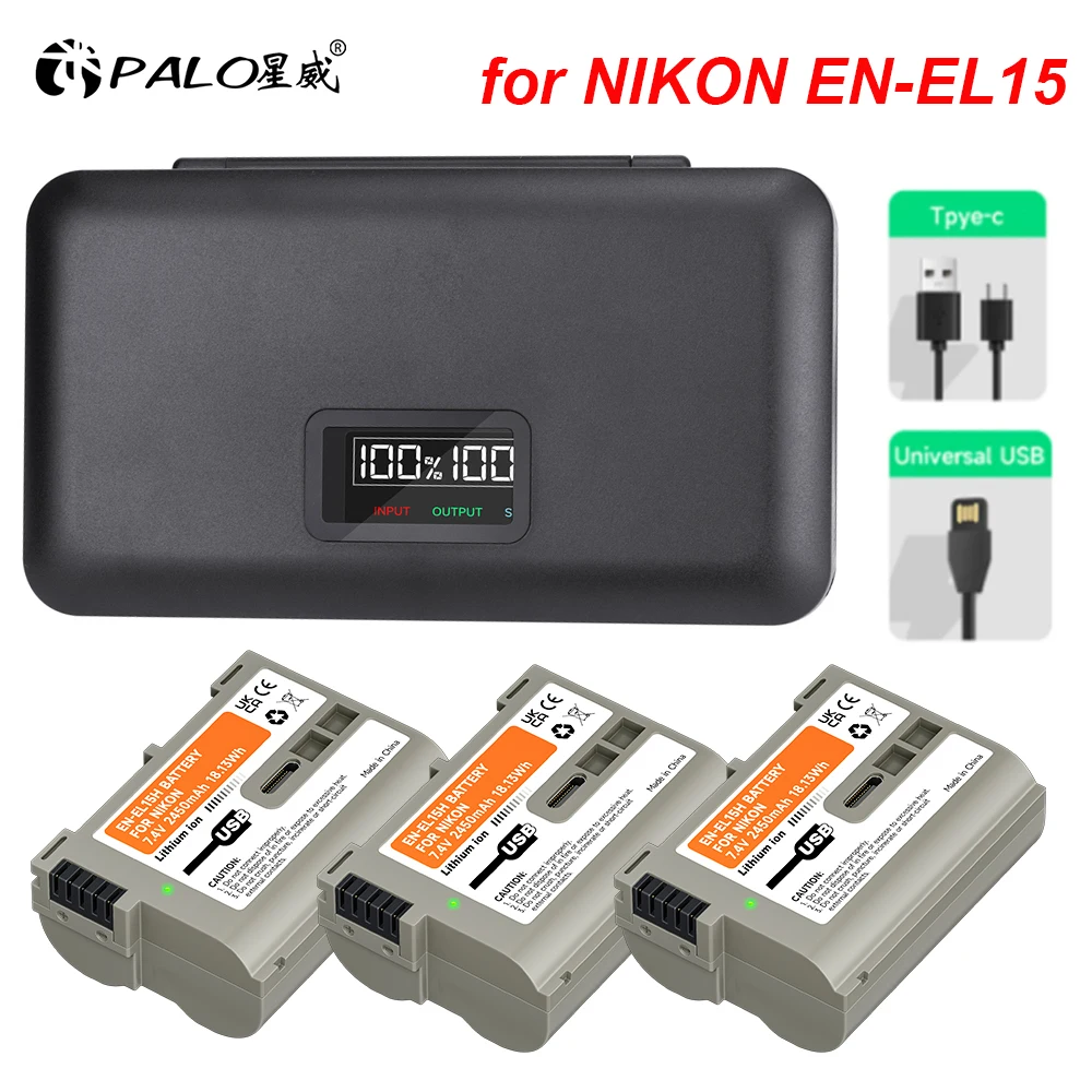 

EN-EL15C EN EL15B EN EL15A EL15 USB Battery With LCD Charger Box for Nikon D750 D810 D7500 D500 Z5, Z6, Z6 II Z7 Z8