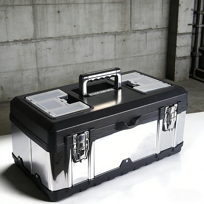 19 Inch Stainless Iron-Plastic Tool Box with Handle, Multi-functional with Compartments Toolbox, Storage Box