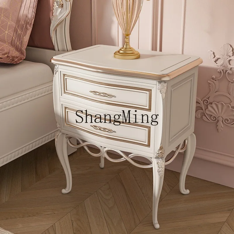 

FG locker bedroom simple modern multi-functional solid wood carving flower simple retro bedside table