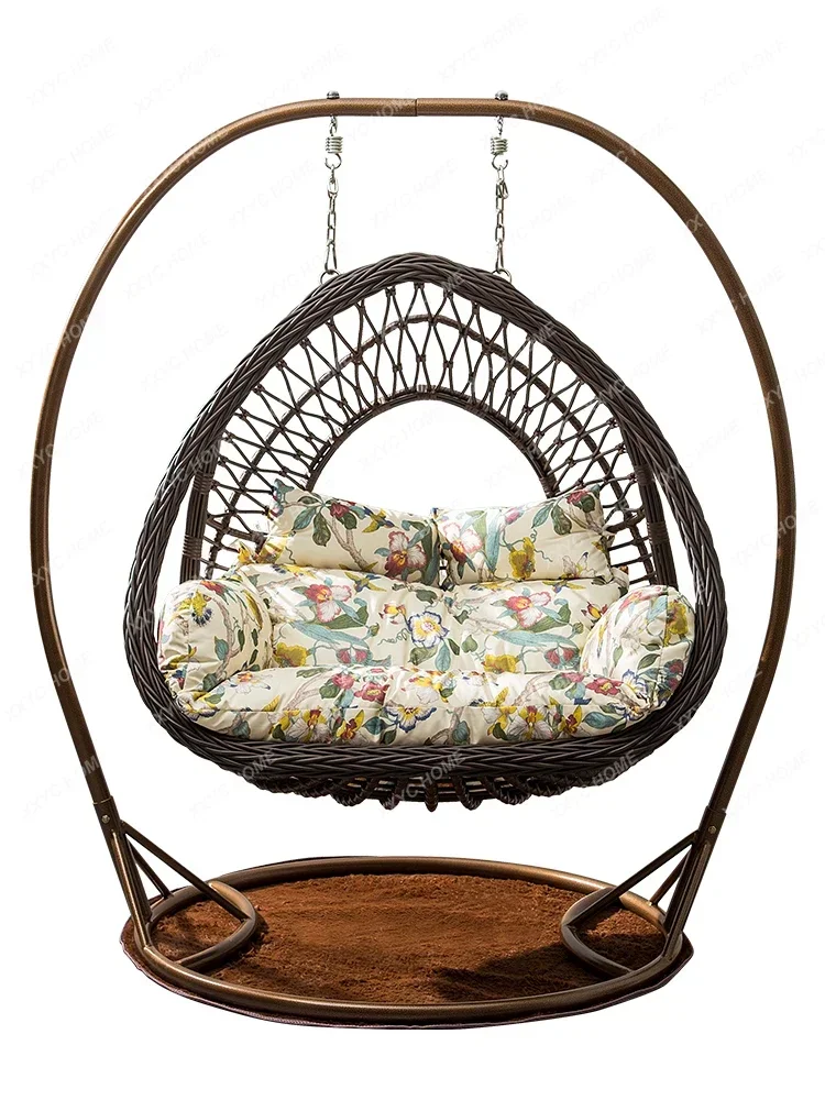 Double swing hanging household hammock rattan  European lazy hammock rocking chair balcony bird's nest hanging orchid chair