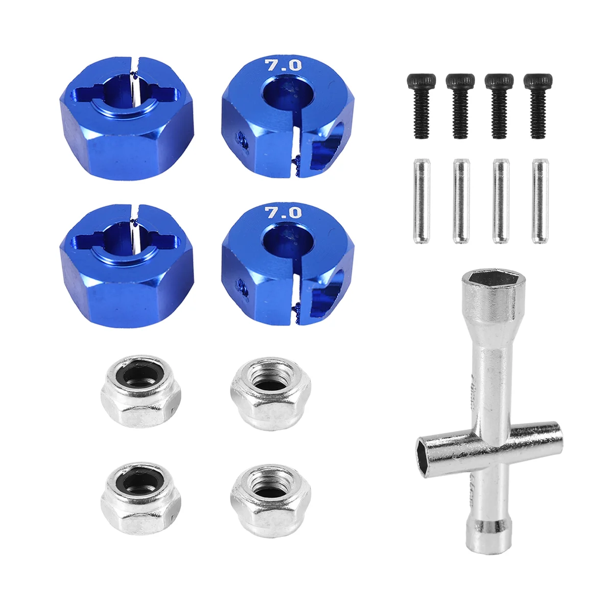 Metal 12mm Hex Wheel Hub Adapter M4 Flanged Lock Nut Cross Wrench for Traxxas 1/10 Slash 4X4 VXL 2WD Rustler RC Car