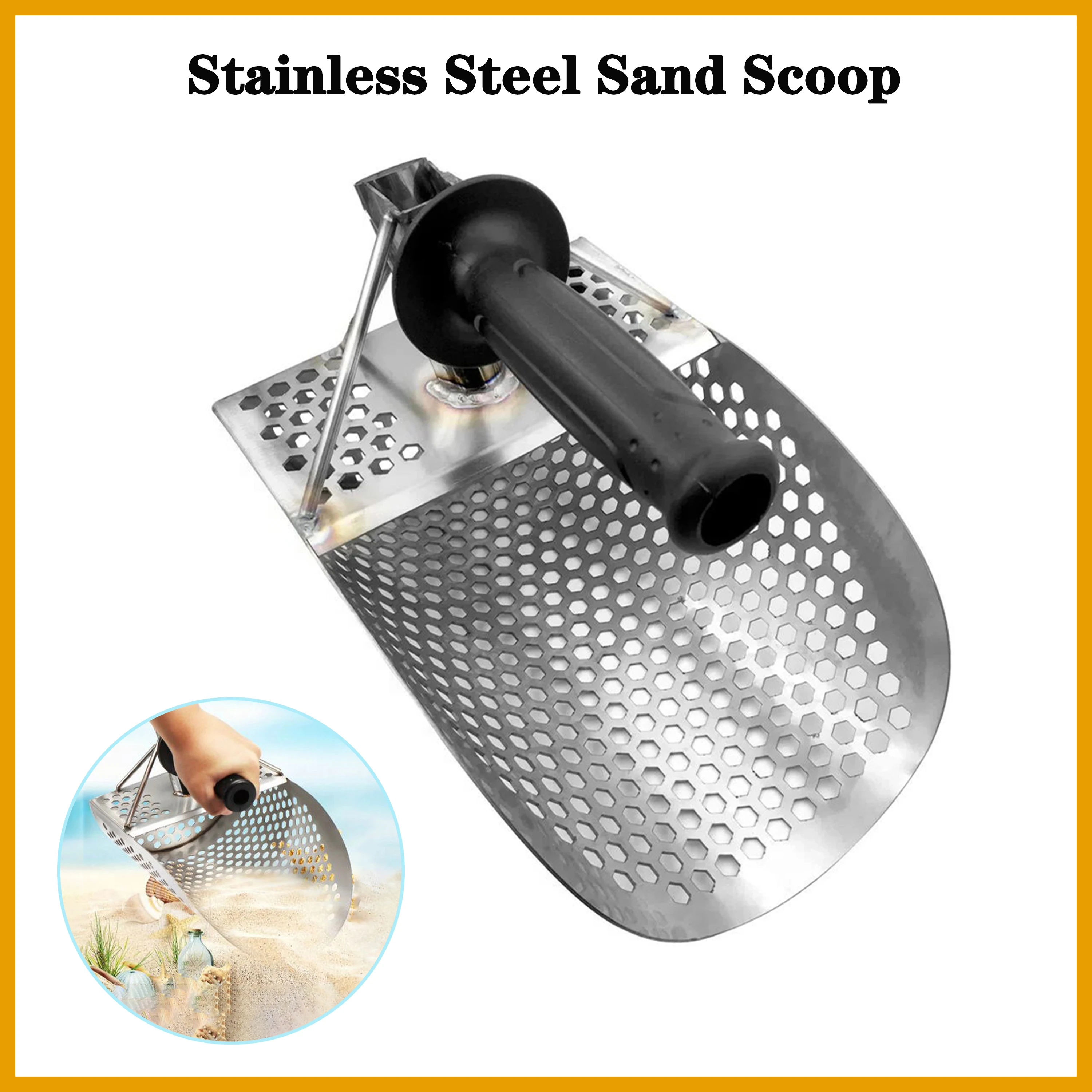 With Handle Stainless Beach Sand Scoop， Metal Detecting Fast Sifting And Filtering Washing Detector Treasure Hunting Shovel Tool