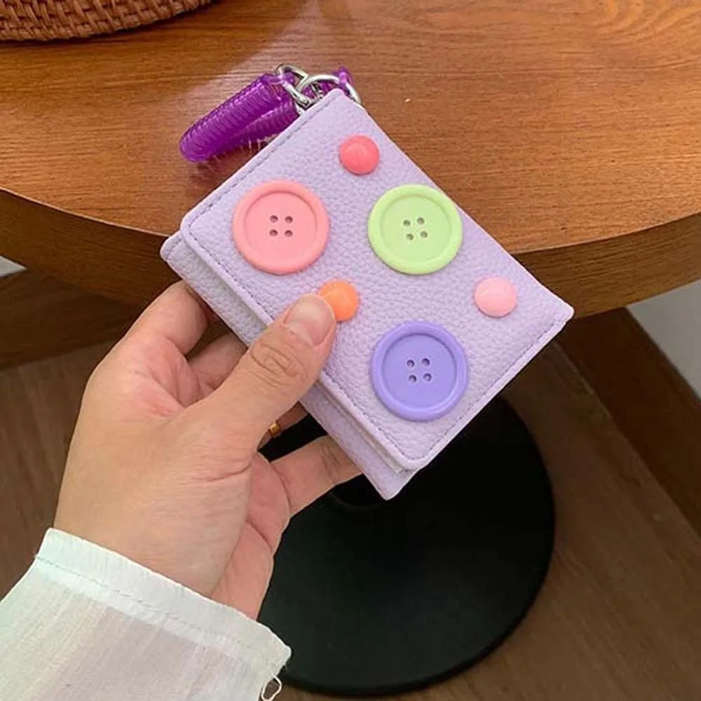 Large Capacity Dopamine Color Wallet Anti Lost Macaron Shade Button Mini Purse Snap Closure Compact Size Tri-fold Card Holder