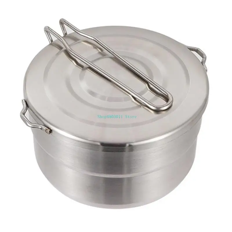 

T3LD Multiple Use Steel Cookware for Outdoors, Folding Handle Lunch Box for Hiking and Picnics Steel Lunch Pots
