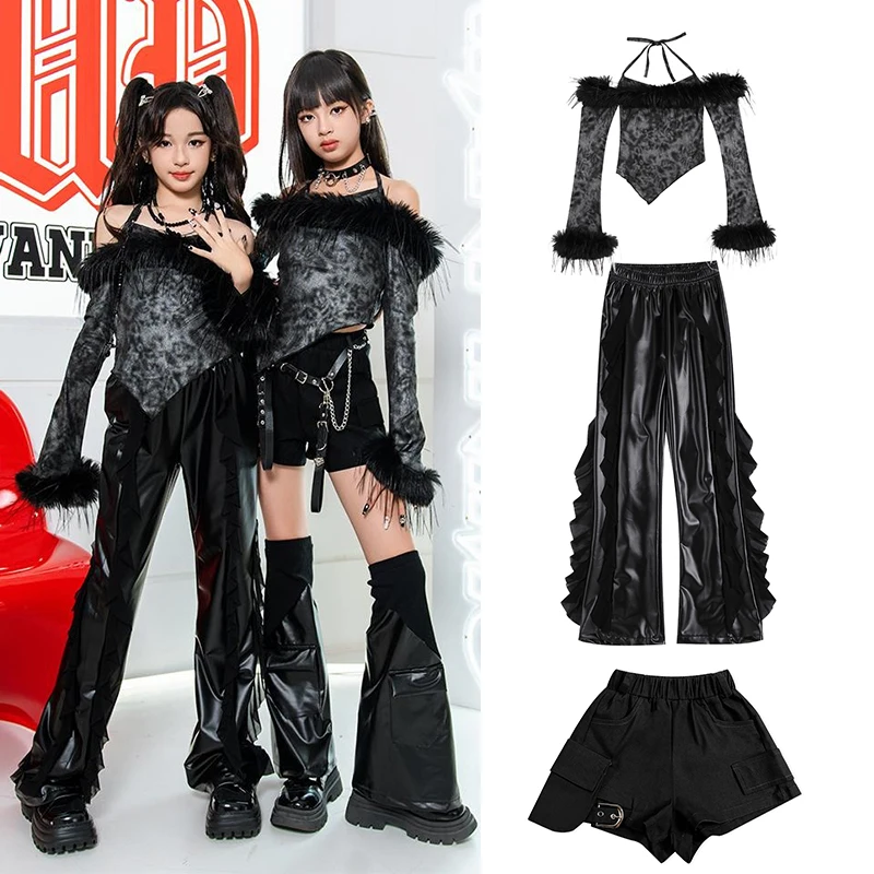 

2024 Kid's Jazz Dance Set Hip Hop Performance Costumes Girls Street Dance Clothes Catwalk Show Competitin Outfits Black XH1495
