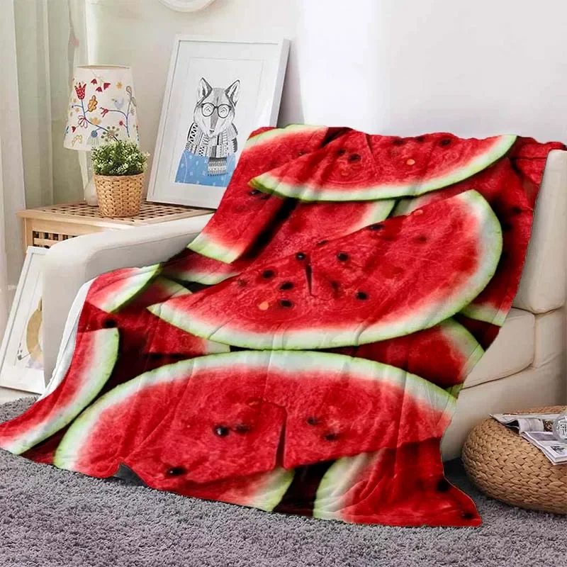 Fruit Watermelon Printed Blanket Strawberry Flannel Blanket Aircraft Travel Decoration Soft Warm Bed Cover Thin Blanket