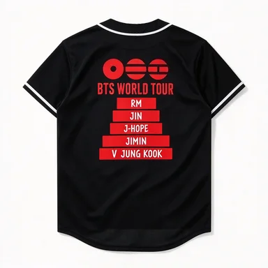 BTS World Tour Black Button Baseball Jacket Breathable Mesh Short Sleeve Kpop Fan Concert Loose Casual Top