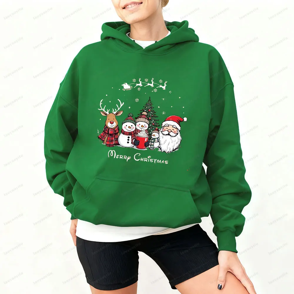 

Merry Christmas Women Hoodie Nightmare Before Xmass Tops Reindeer Snowman Snowflake Santa Claus Festive Winter Clothes Women