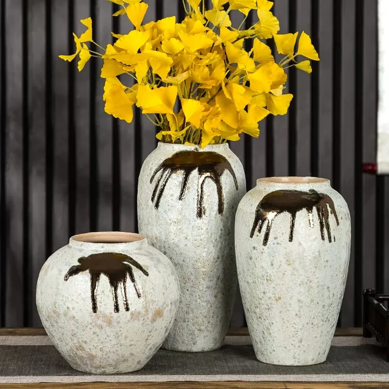 small fresh white vase Jingdezhen ceramic desktop rough pottery living room ornaments simulation dried flowers hydroponic