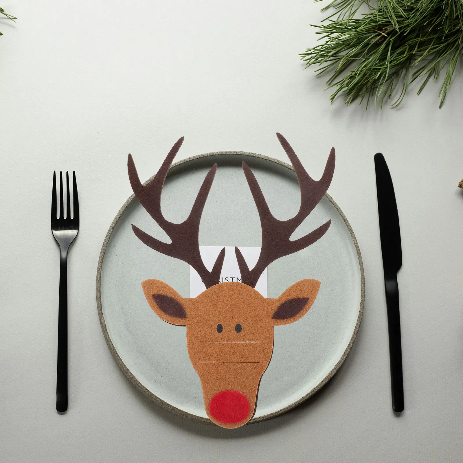 

4Pcs Christmas Cutlery Holder Set Reindeer Design Colorful Tableware Pouches for Holiday Party Dining Decoration Supplies