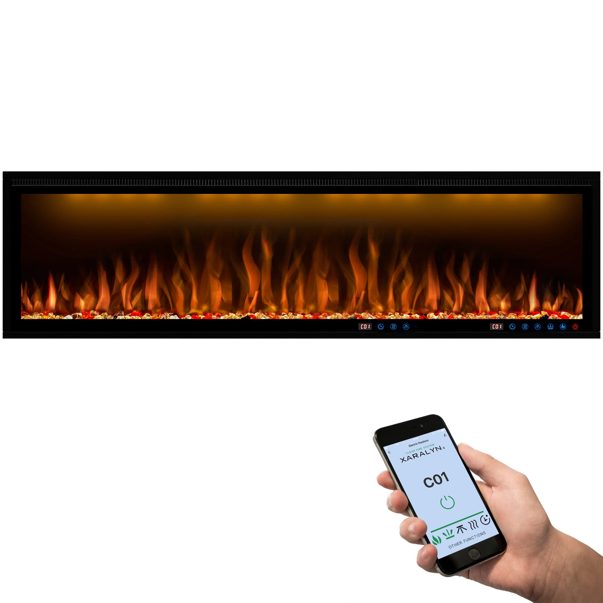 Luxstar Indoor 60 Inch Media Electric Fireplace Heater 1.5kw APP WIFI Remote Control Decor LED Flame Built-in Wall