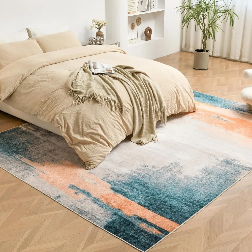 OIGAE Machine Washable Rug - 5x7 Area Rug Low-Pile Non-Shedding Foldable Abstract Modern Rugs