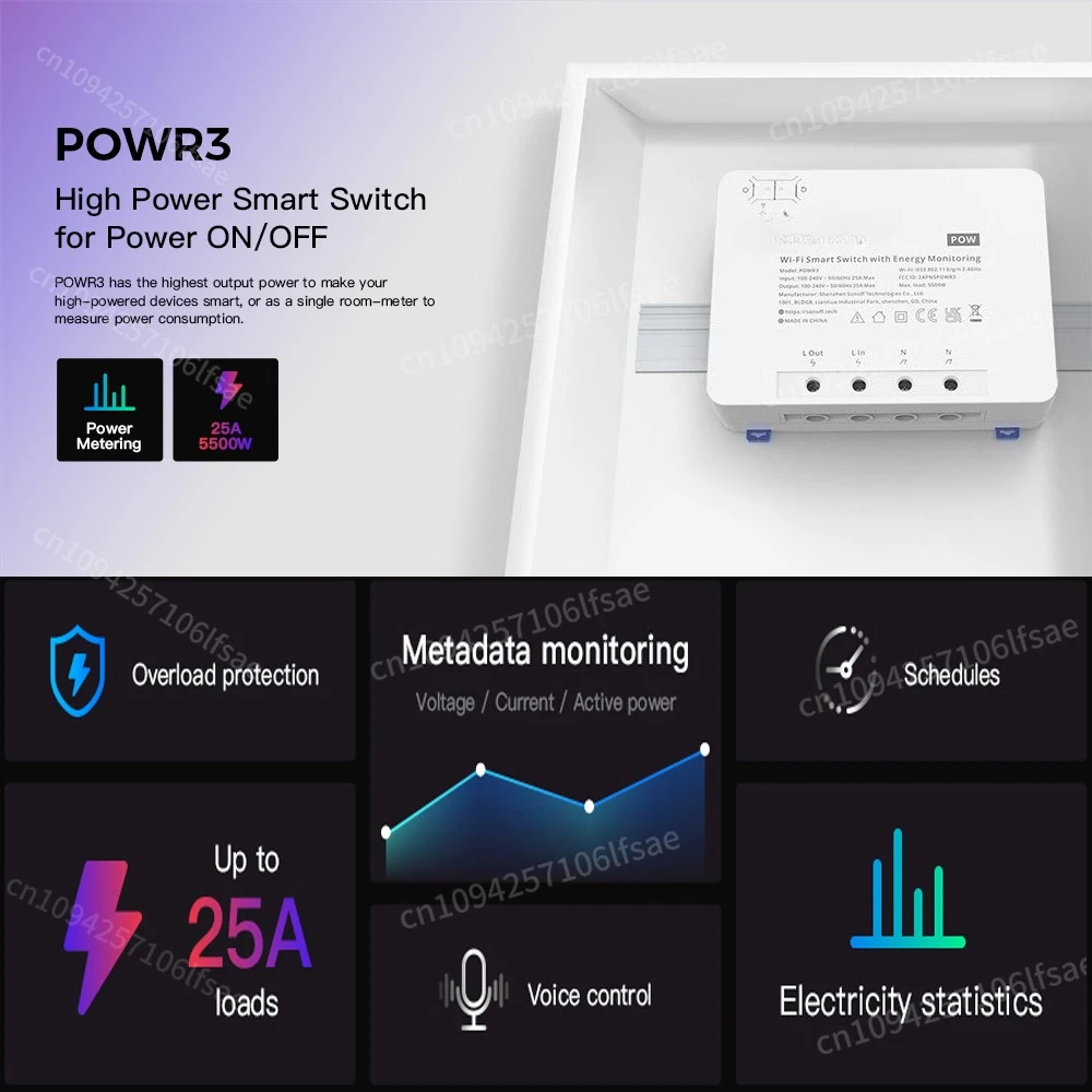 POWR3 25A High Power Meter Switch WiFi Smart Meter Switch Power Monitor Works With Alexa Google Home Yandex Alice eWeLin