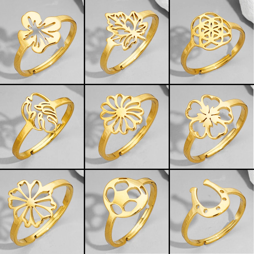 Plant Leaves Stainless Steel Jewelry Golden Women'S Knuckle Ring Vintage Flower Adjustable Open New In Rings Anillos Mujer