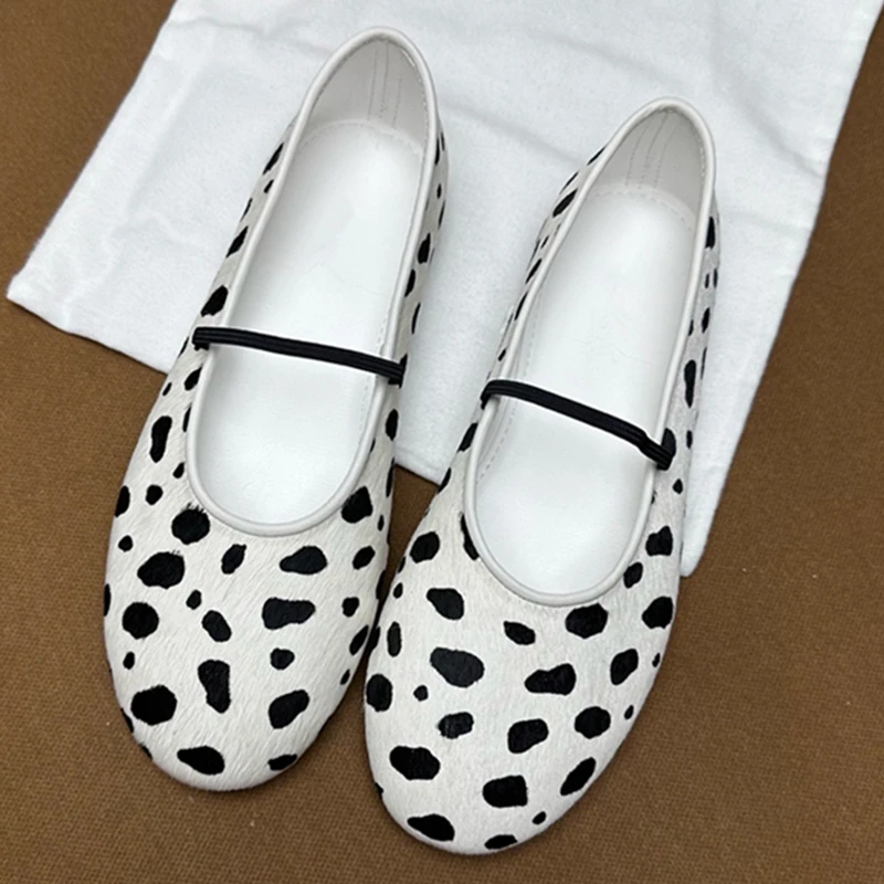 

Maxdutti Top Quality Summer Shoes Retro Polka Dot Horsehair Mary Jane Shoes French Minimalist Women's Flat Shoes Women