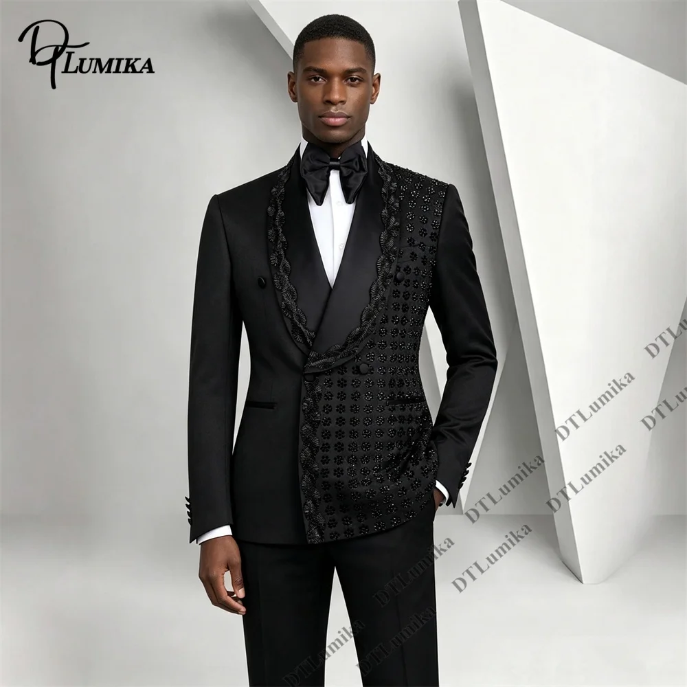 2026 Asymmetric Rhinestone Tuxedo 2 Piece Men Suit Shawl Lapel Floral Embellished Formal Outfit For Wedding Groom Prom Banquet