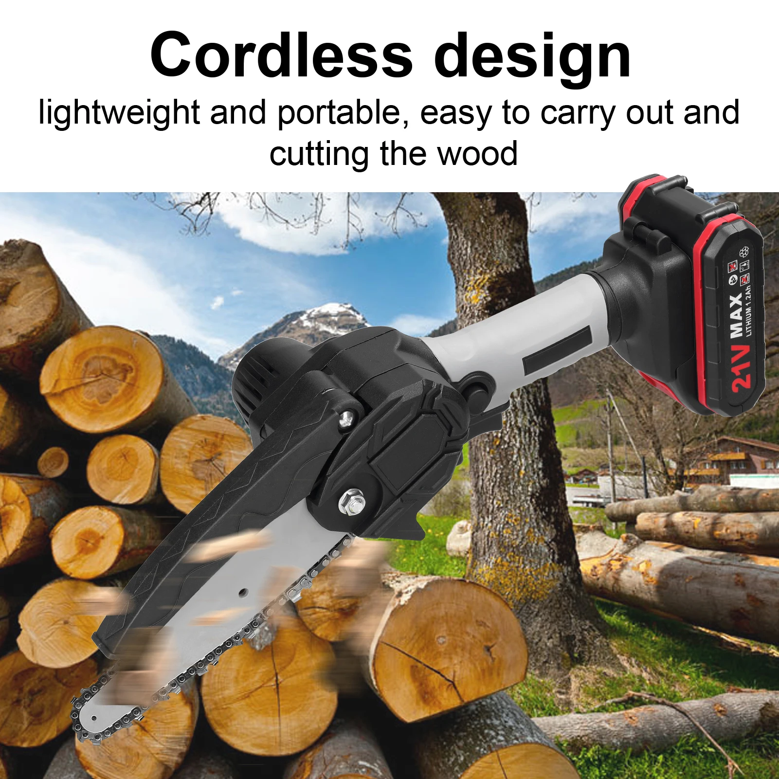 21V6inch Portable Electric Pruning Saws Small Wood Splitting Chainsaw Brush Motor One-handed Woodworking Tool for Garden Orchard