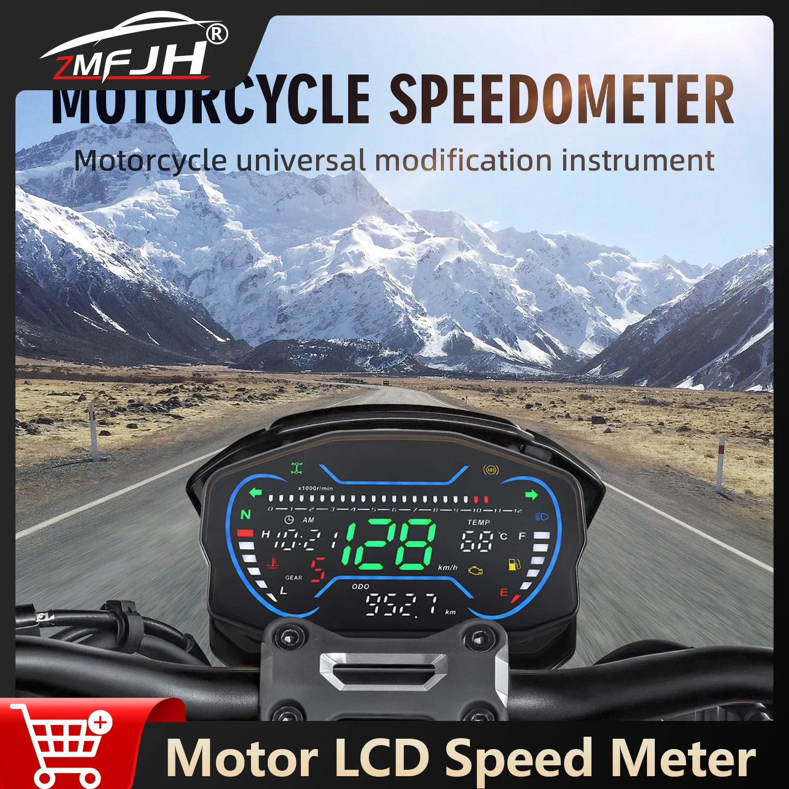 

Digital Motorcycle Meter Speed Gauge LCD Instrument Digital RPM Fuel Level Temperature Time Gear Meter For 12V Motorcycle