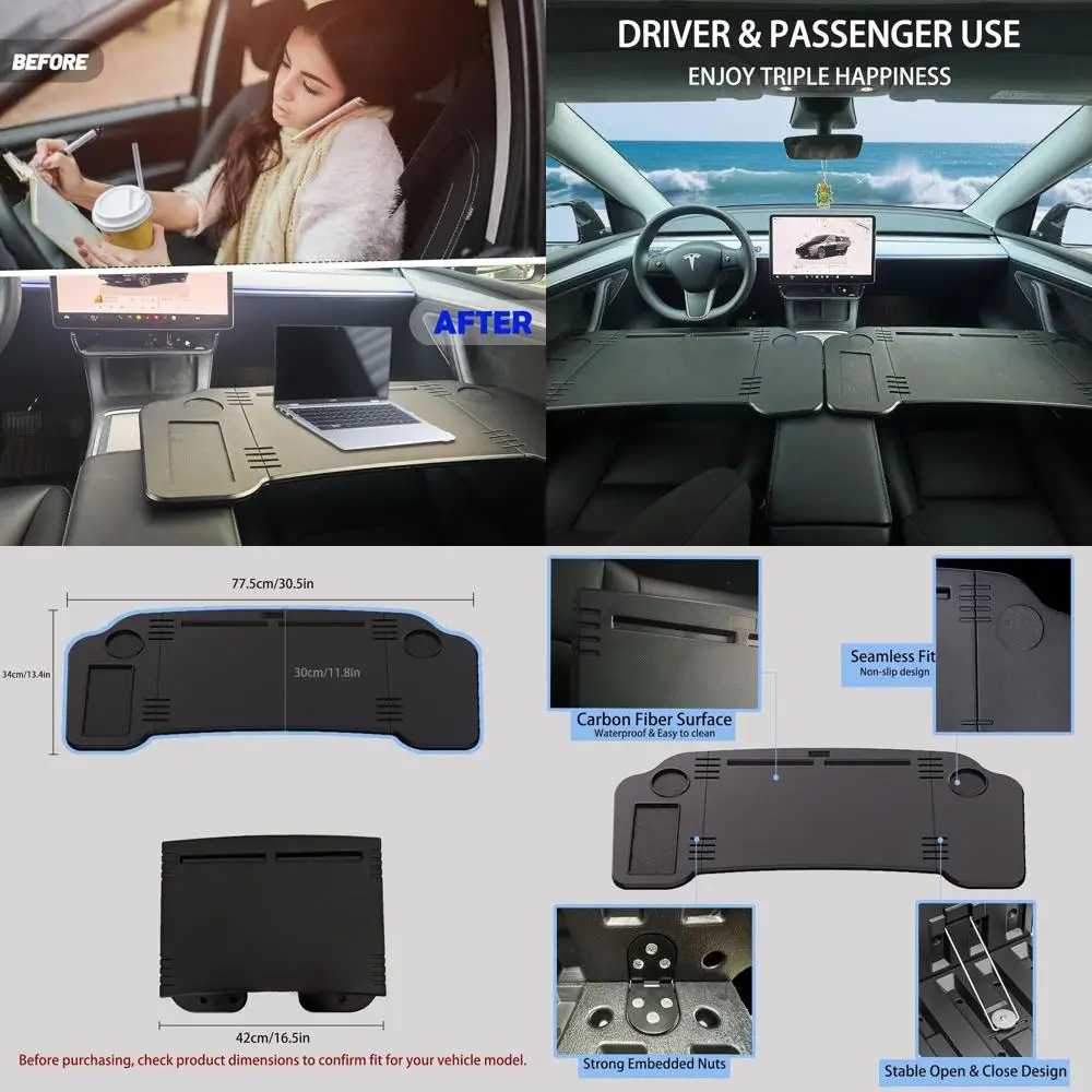 

Upgraded 2025 Foldable Car Tray for Tesla Model Y: Multi-Functional Steering Wheel Desk & Back Seat Table for Travel & Camping