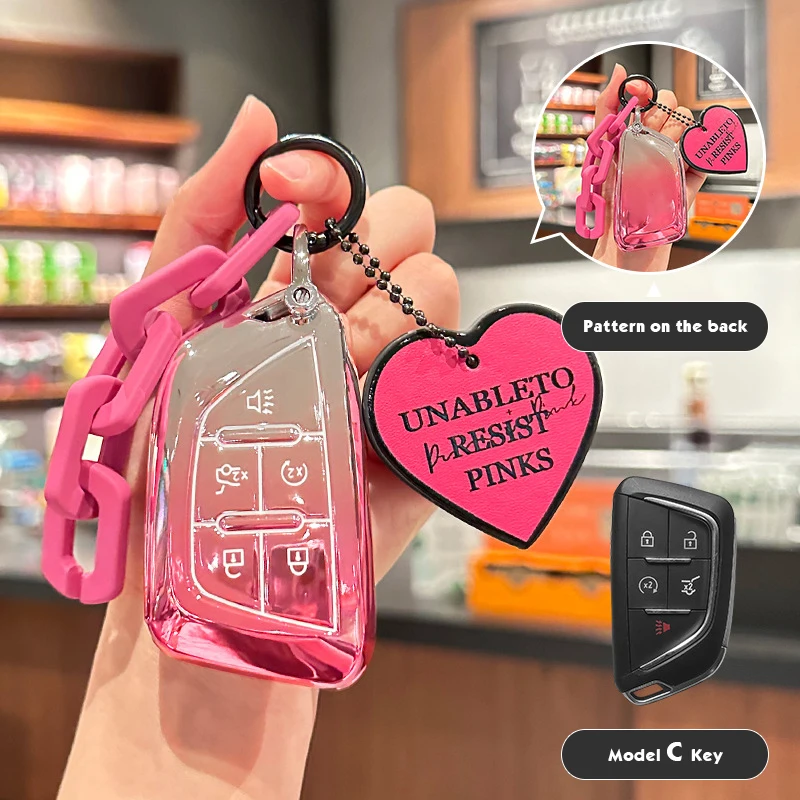 

Sakura Pink Tpu for Cadillac CT5 Ct4 CT6 XT5 XT6 XT4 LYRIQ Escalade 2023 2022 2024 Remote Smart Car Key Case Cover Fob Keychain