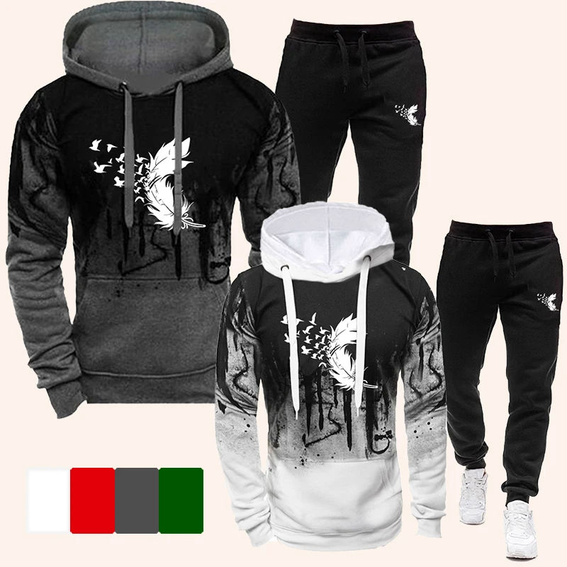 New Fashion Men's Hoodie Long Pants 2-piece Set Speckled Sports Hoodie Sports Pants Men's Jogging Pants Sportswear