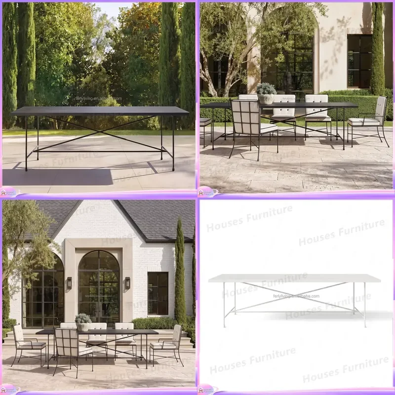 Modern Aluminum Outdoor Dining Table Large Rectangular Garden Patio Furniture Set for 6-8 People Villa Terrace Yard