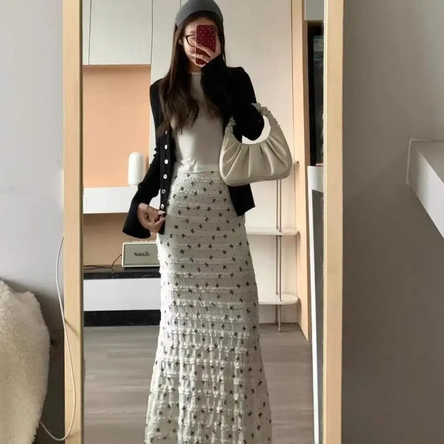 

Длинная летняя юбка-футляр с принтом для женщин, в корейском стиле, для повседневной носки, с эффектом удлинения ног