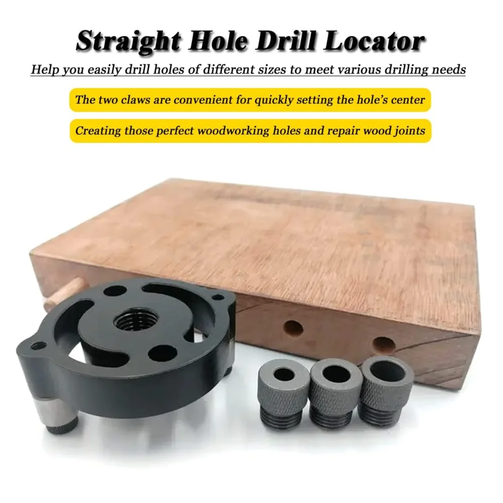 Dowel Drill Guide Vertical Pocket Hole Jig Kit 3-Hole Self Centering Drill Guide with 6mm 8mm 10mm Drill Bushings Woodworking
