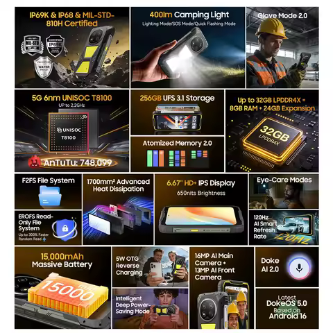 Blackview ROCK 2 Pro Rugged Phone 8GB+256GB 6.67''...