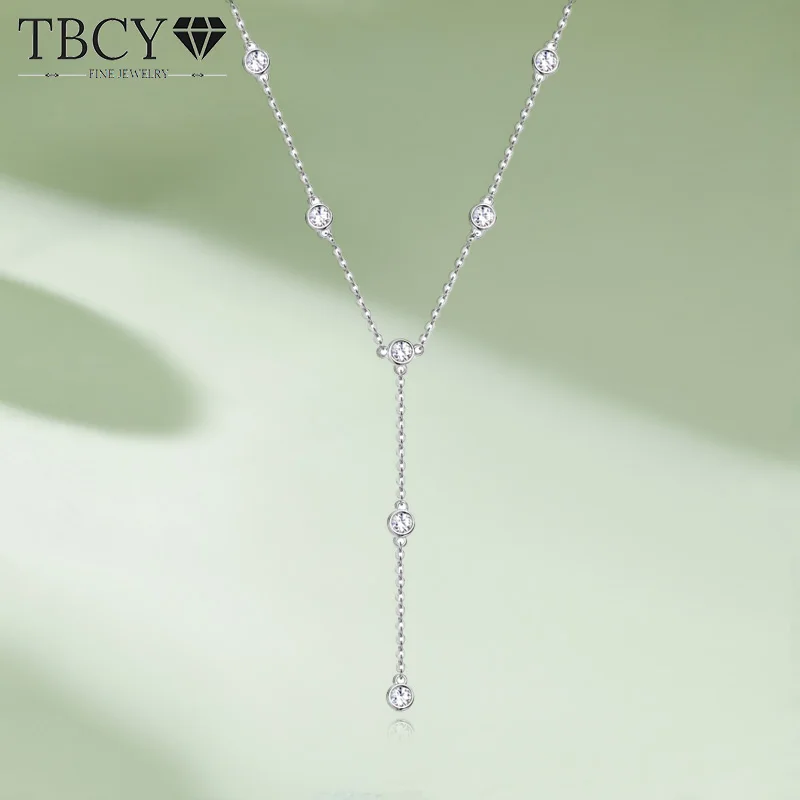 

TBCYD 3MM 1.1CT D Color Moissanite Chain Necklaces For Women S925 Silver Sweater Chain Y-Shaped Choker Party Fine Jewelry Gifts