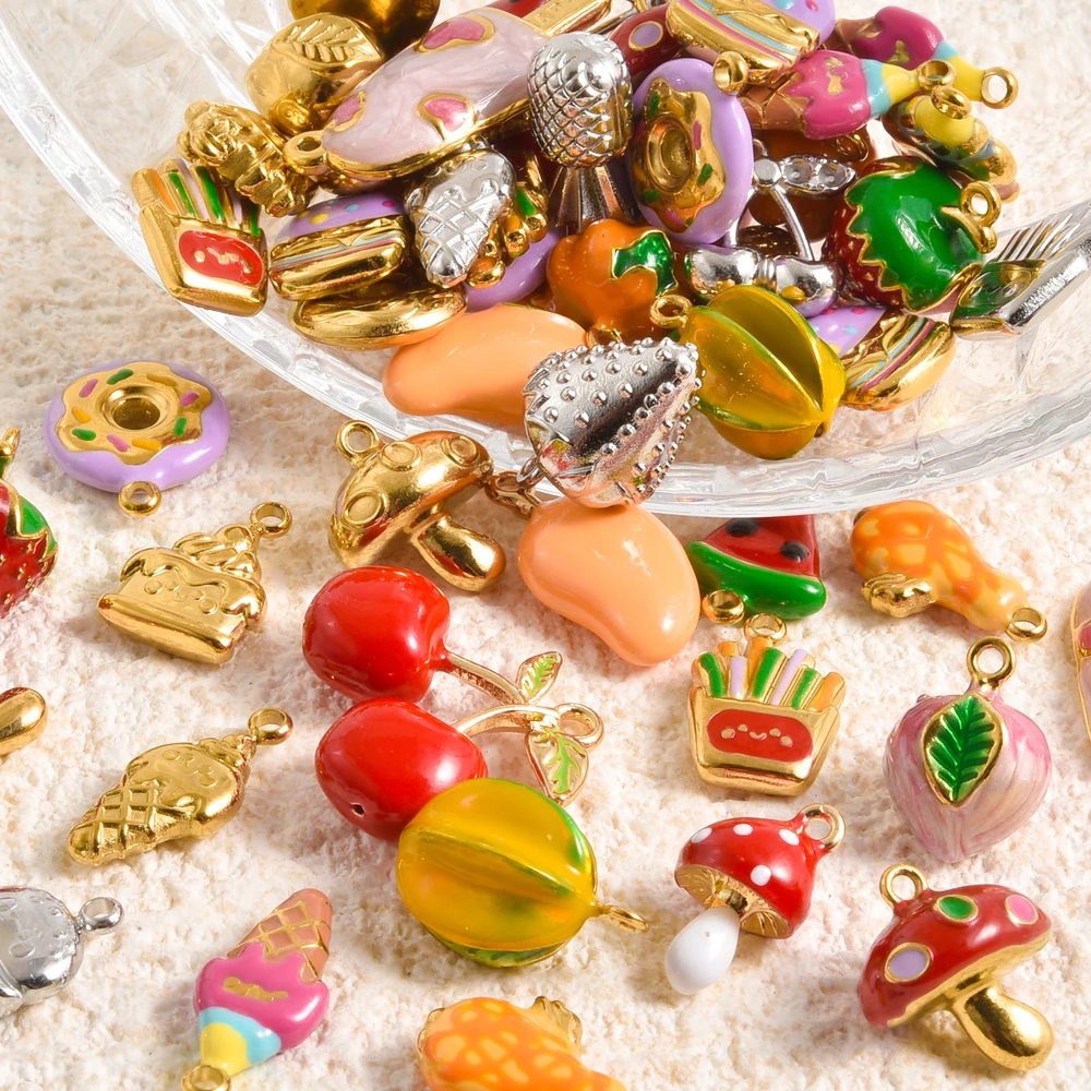 

3/5Pcs Stainless Steel Funny kawaii Ice Cream Birthday Cake Breloques Jewerly Making Enamel Fruit Mango Mushroom Pendant Bulk